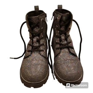 Cynthia Rowley Girls Black & Silver Disco Combat Boots Size 4